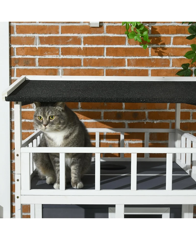 Zeus & Ruta Gray Outdoor Wooden Feral Cat Shelter with Roof
