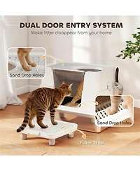 Aostirmotor Modern Stainless Steel Litter Box Cabinet: Seamless Top/Side Dual Entry for Cats in Light Gray