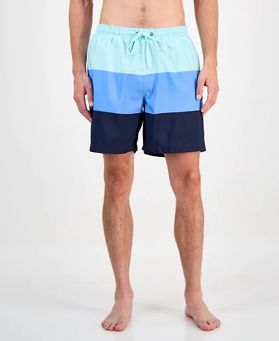 Club Room Men's Colorblocked 7" Swim Trunks, Created for Macy's