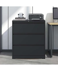 Boyel Living Lateral File Cabinet 3 Drawer, Lockable File Cabinet for Home Office, Locking Metal File Cabinet for Legal/Letter/A4/F4 Size