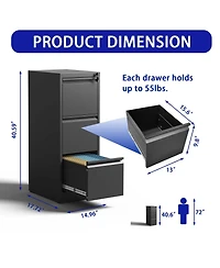 Boyel Living 3 Drawer Metal Vertical File Cabinet with Lock Office Home Steel Vertical File Cabinet for A4 Legal/Letter Size