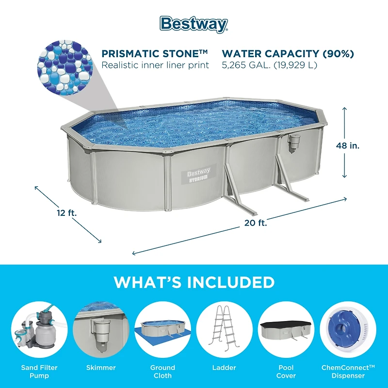 Bestway Hydrium 20 x 12 x 48" Steel Wall Oval Above Ground Swimming Pool Set