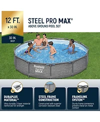 Bestway Steel Pro Max 12' x 30" Above Ground Outdoor Swimming Pool Set, Gray