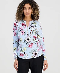 I.n.c. International Concepts Petite Floral-Print Henley Top, Macy's Exclusive