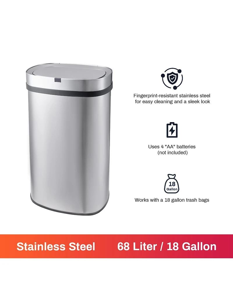 Mega Casa 18 Gallon Stainless Steel Oval Motion Sensor Trash Can for Kitchen