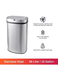 Mega Casa 18 Gallon Stainless Steel Oval Motion Sensor Trash Can for Kitchen