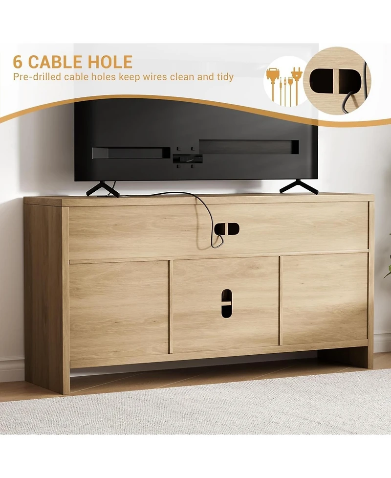 gaomon 58" Boho Tv Stand for 65" TVs, Rattan Entertainment Center with Adjustable Shelves, Oak