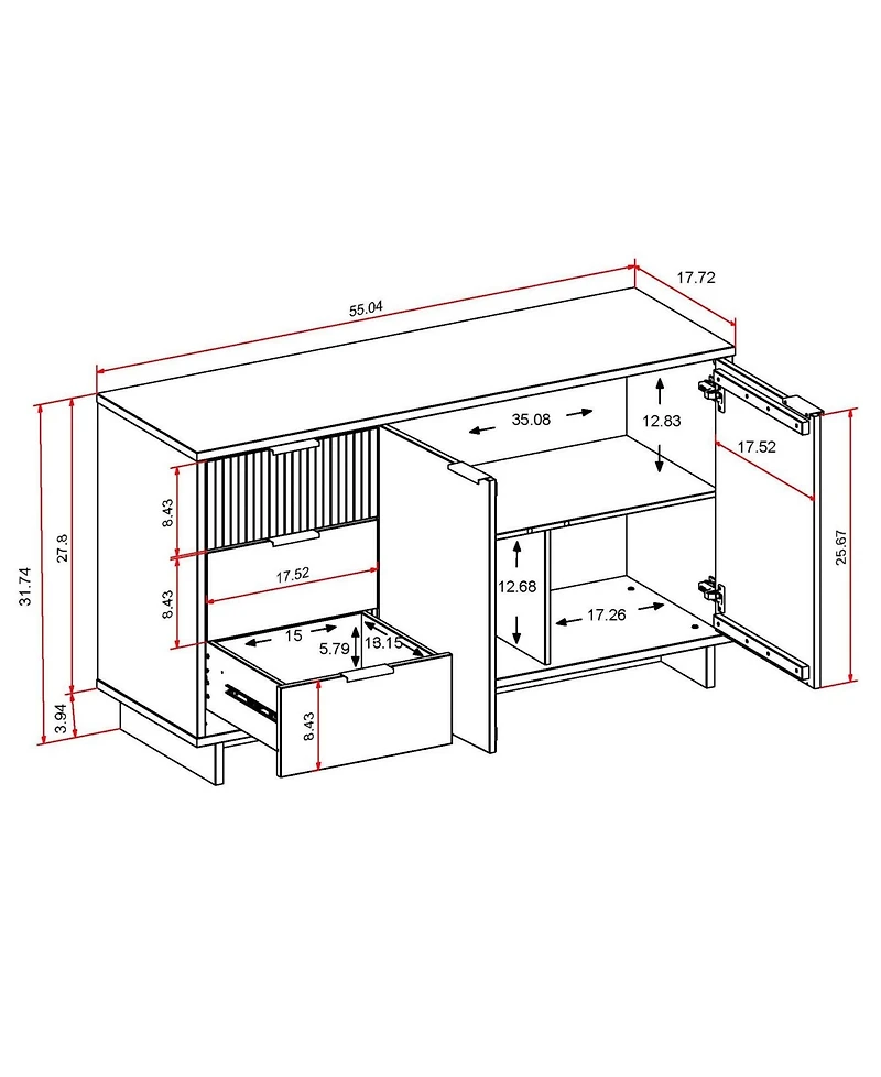 Manhattan Comfort Granville 55" Solid Wood Sideboard