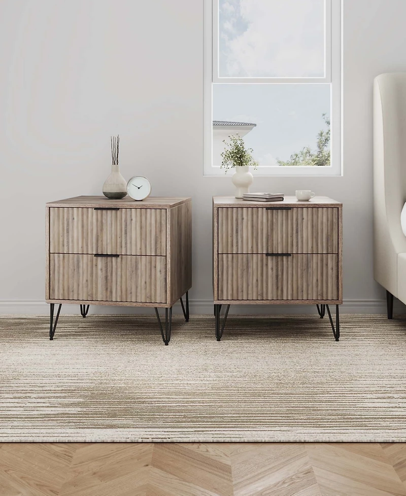 Manhattan Comfort Dumbo Fluted 2-Drawer Wood Nightstand, Set of 2