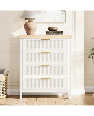 gaomon Fluted Dresser for Bedroom, Chest of Dressers, 35inch Tall Dresser for Closet with 4 Fluted Drawers, Chest with Clothes Storage Cabinet, White