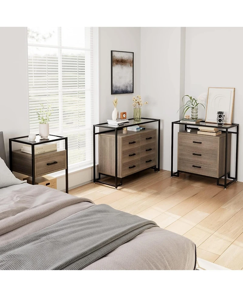 gaomon Kitchen Pantry Cabinet with Glass Doors, 6 Drawers, Microwave Rack, Versatile Storage, Mobile Casters, Dining Room Organizer