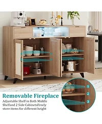 gaomon Rattan Sideboard Buffet Cabinet, 4 Doors 2 Drawers, Built-in Power Outlet, Adjustable Shelves, Kitchen, Dining Room, Black