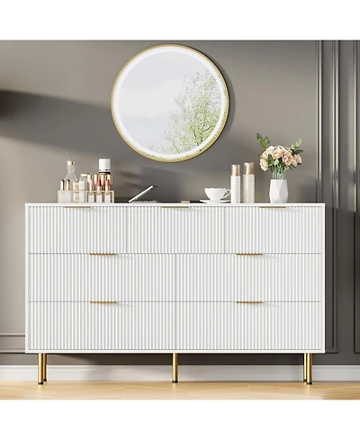 gaomon 7-Drawer Modern Fluted Wood Dresser with Gold Handle, Large Chest Storage Organizer for Bedroom, Closet, Living Room, Hallway, White