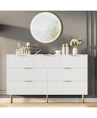 gaomon 7-Drawer Modern Fluted Wood Dresser with Gold Handle, Large Chest Storage Organizer for Bedroom, Closet, Living Room, Hallway, White