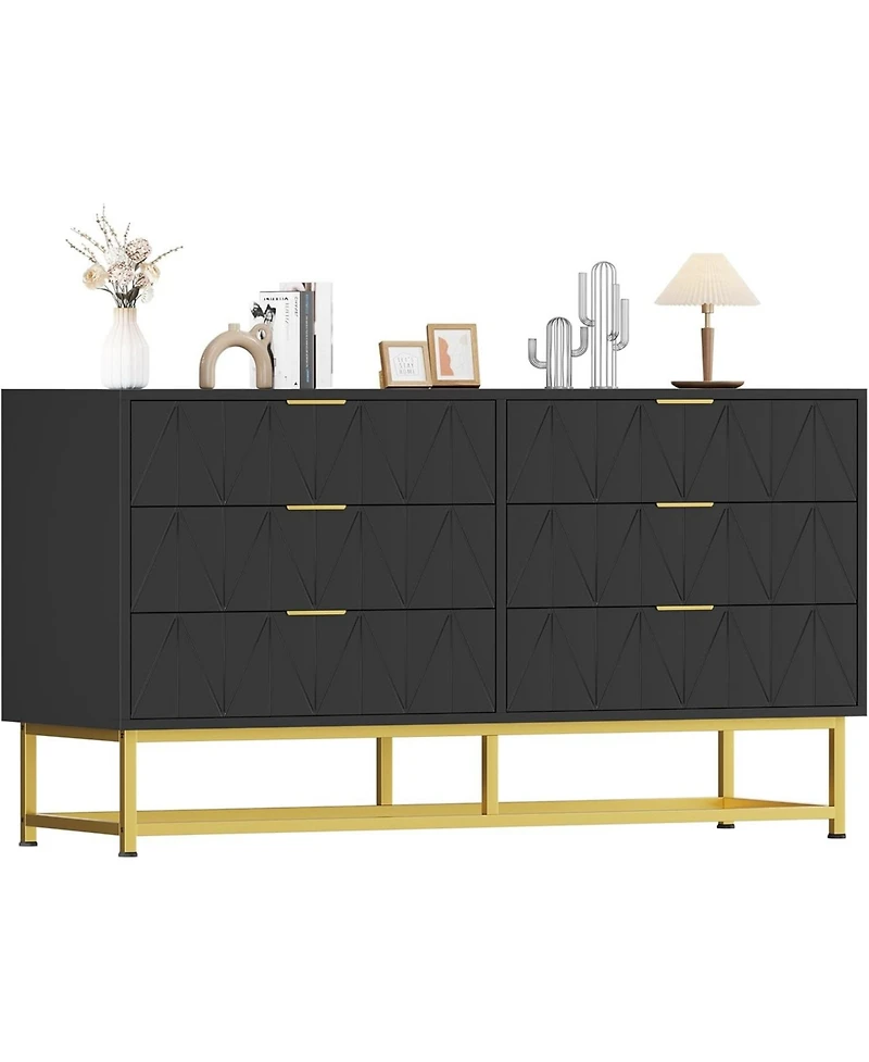 gaomon 6-Drawer Black Engineered Wood Dresser, Rust-Resistant Finish, Sturdy Metal Frame, Bedroom Storage