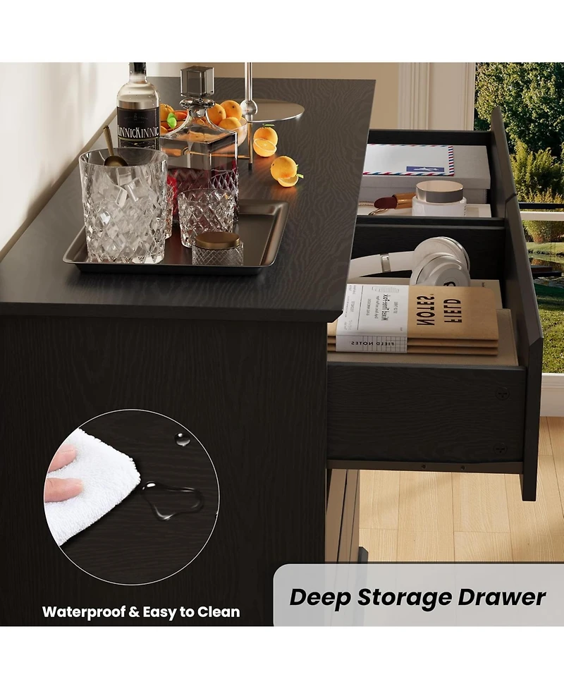 gaomon Black 8-Drawer Dresser, Deep Drawers, Large Double Chest for Closet, Wide Top, Living Room, Hallway, Kids Room