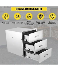 gaomon 20W x 23D x 27H Inch Outdoor Kitchen Drawers, Flush Mount Triple Bbq Storage Drawers, Stainless Steel