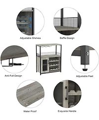 gaomon Farmhouse Wine Bar Cabinet with Detachable Wine Rack, Glass Holder, Mesh Door, Adjustable Feet, Living Room