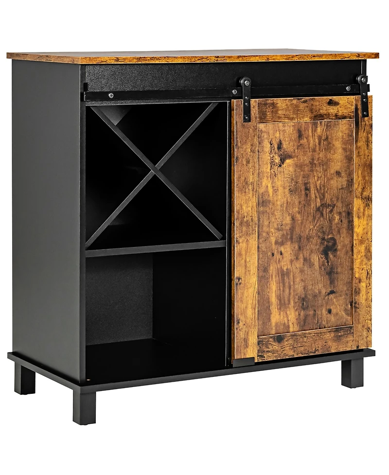Costway Kitchen Buffet Storage Cabinet Sideboard w/Sliding Barn Door Wine Rack
