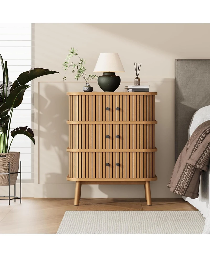 gaomon 6 Drawer Dresser, Mid Century Wood Double Chest, Black Handles, Wooden Legs, Storage for Bedroom, Closet, Hallway