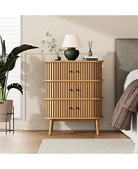 gaomon 6 Drawer Dresser, Mid Century Wood Double Chest, Black Handles, Wooden Legs, Storage for Bedroom, Closet, Hallway