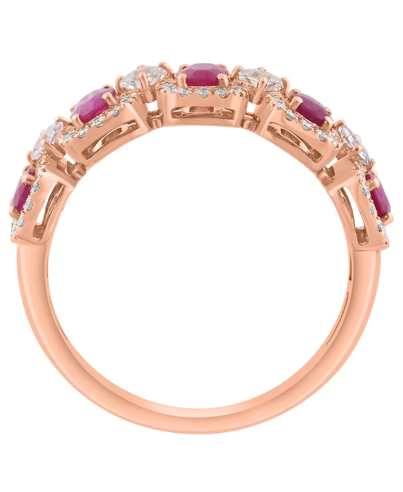 Effy Collection White Sapphire (1-1/20 ct. t.w.), Ruby (7/8 ct. t.w.) And Diamond (1/4 ct. t.w.) Ring in 14k Rose Gold
