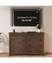 gaomon 6-Drawer Farmhouse Dresser Bedroom Wooden Chest of Drawers, Fluted Tv Stand Storage Cabinet for Living Room, Hallway, Office