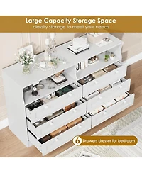 gaomon 6-Drawer Modern Dresser with Power Outlet & Led Light, Large Capacity Wood Storage Chest Tv Stand for Bedroom, Living Room