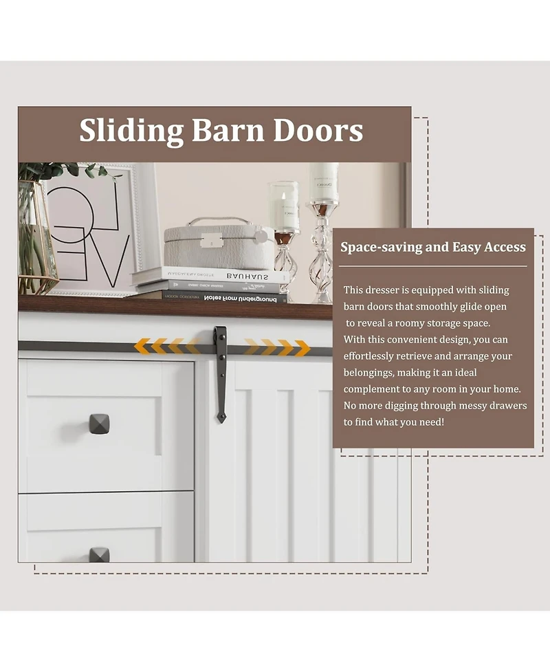 gaomon 5 Drawer Farmhouse Wooden Dresser, Sliding Barn Door, Adjustable Shelf, Tall Storage Cabinet for Bedroom, Living Room