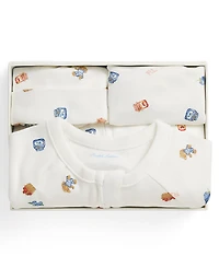 Polo Ralph Lauren Baby Girls' Bear Footed Coverall, Beanie Hat and Bib, 3-Piece Gift Set