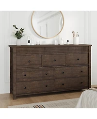 gaomon 7-Drawer Farmhouse Dresser Bedroom Wooden Chest, Fluted Tv Stand Storage Organizer for Living, Home Office