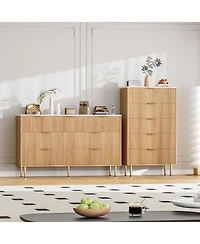 gaomon 5-Drawer Natural Tall Dresser, 47.9" Wood Chest, Modern Storage Cabinet with Metal Handle for Bedroom, Closet, Entryway