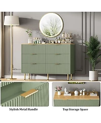 gaomon 6-Drawer Modern Fluted Wood Dresser with Gold Handle, Large Storage Organizer for Bedroom, Living Room, Hallway, Green