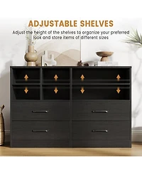gaomon 4-Drawer Black Bedroom Dresser, 6 Open Shelves, Modern Tv Stand, Space-Saving Cabinet for Living Room