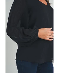 Hello Miz Maternity Flowy Sheer Long Sleeve V Neck Blouse