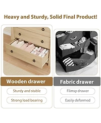 gaomon 3-Drawer Modern Wood Dresser Bedroom Chest with Black Metal Ring Pull Handles, Storage Cabinet for Living Room, Entryway, Natural Oak