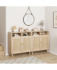 gaomon 2 Sets Rattan Sideboard Cabinet with 2 Doors & Shelf, Modern Boho Farmhouse Buffet Storage, Coffee Bar, Natural