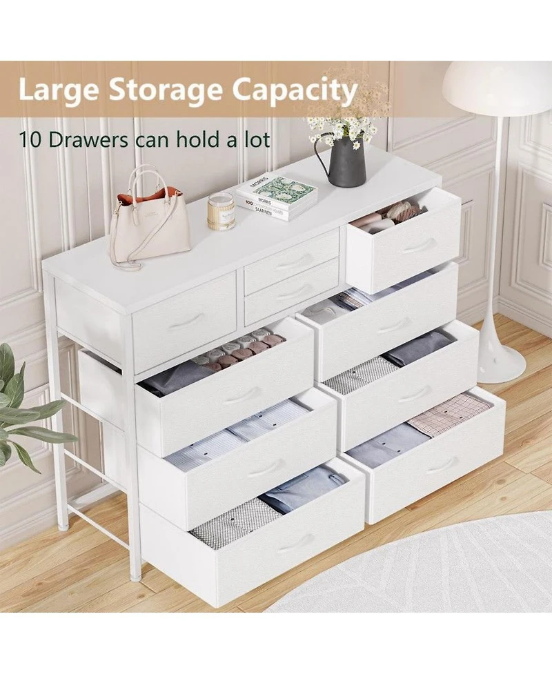 gaomon 10-Drawer Modern Fabric Dresser for Bedroom, Large Storage Chest, 45" Tv Stand, Living Room, Hallway Organizer