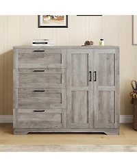 gaomon Modern Wooden Dresser for Bedroom, 43.3" 2-Door Wardrobe Armoire, 4 Drawers, Hanging Rod, Storage Cabinet