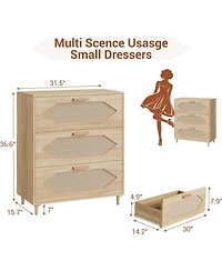 gaomon 3-Drawer Rattan Dresser with Waterproof Wood Top, Anti-Tip Safety, Storage Organizer for Bedroom, Living Room