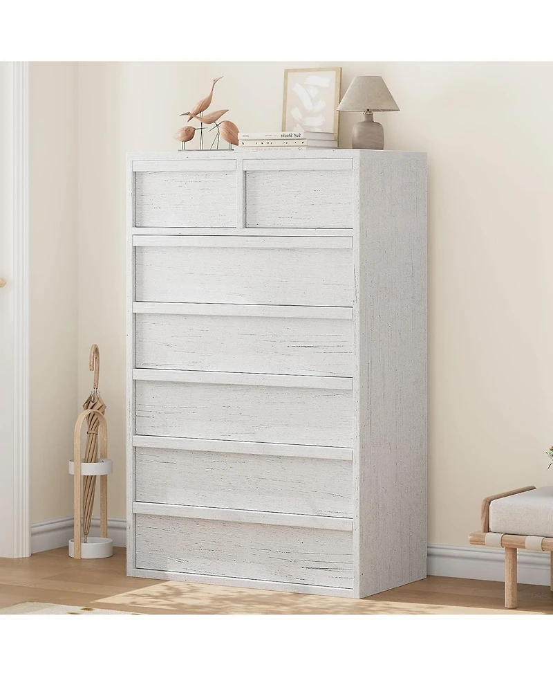 gaomon 7-Drawer Modern Tall Wooden Dresser, 46" Large Storage Chest Organizer for Bedroom, Living Room, Nursery, White