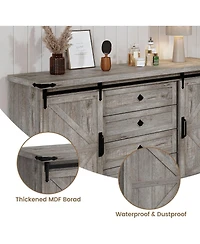 gaomon 59 Inch Modern Farmhouse 4-Drawer Dresser with Sliding Barn Doors, Tv Stand, Bar Handles, Bedroom, Living Room