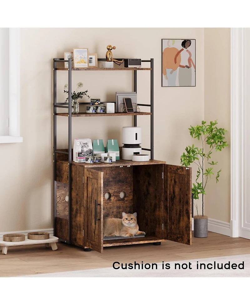 gaomon 48.5" Tall Cat Litter Box Enclosure, 3 Shelf Stylish Cat House Organizer, Brown, Space-Saving Design