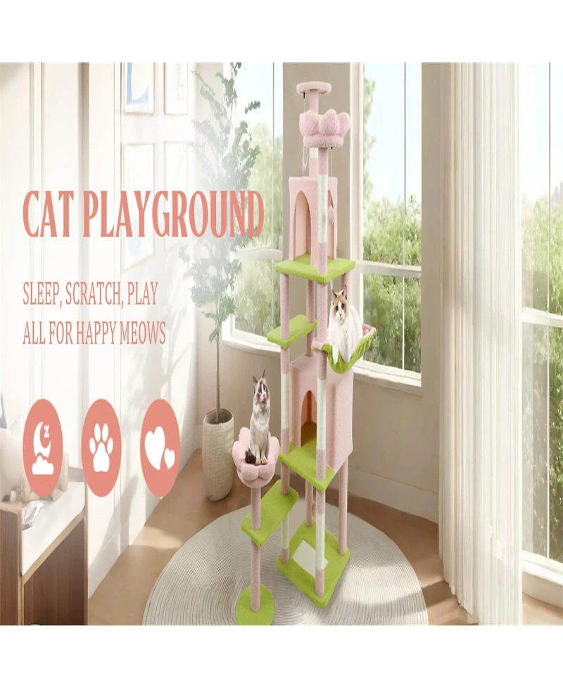 Aostirmotor 71'' Cat Tree with large condo removable flower cushion