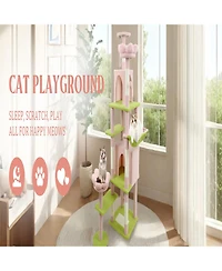 Aostirmotor 71'' Cat Tree with large condo removable flower cushion