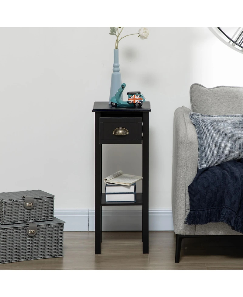 Homcom 29" 2-Tier Side Table with Drawer Shelf, End Table for Living Room,