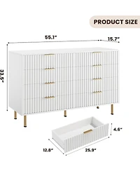 gaomon 8-Drawer 55-Inch-Wide Chest, Deep Drawers, Large Organizer Modern Fluted White Dresser