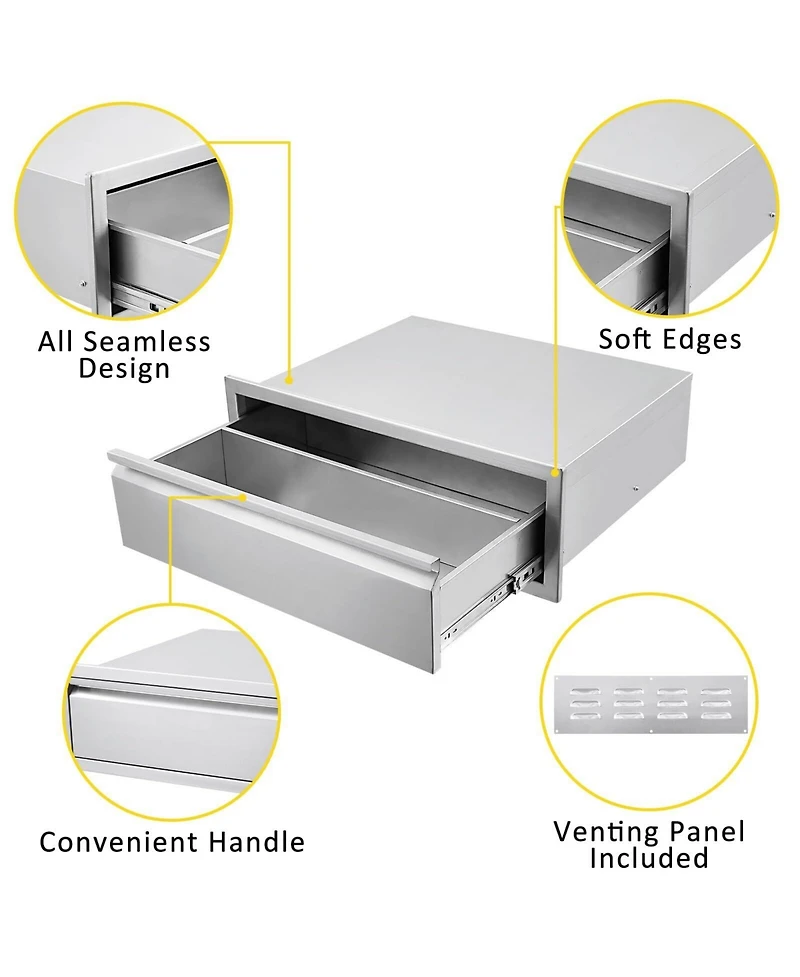 gaomon 30W x 23D x 10H Inch Outdoor Kitchen Drawer with Divider, Stainless Steel Single Bbq Drawer
