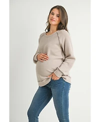 Hello Miz Maternity Waffle Knit Crewneck Sweatshirt Top
