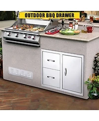 gaomon 33W x 22H x 22D Inch Outdoor Kitchen Drawer Combo, Paper Towel Rack, Stainless Steel, Bbq Grill Station